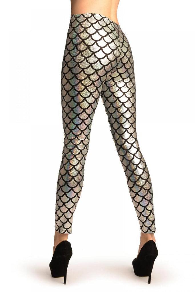 Liss Kiss Silver Shiny Gloss Mermaid Scales Leggings - Leggings