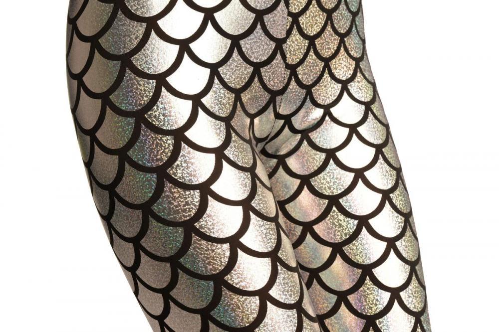 Liss Kiss Silver Shiny Gloss Mermaid Scales Leggings - Leggings
