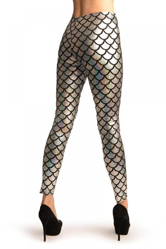 Liss Kiss Silver Shiny Gloss Mermaid Scales Leggings - Leggings