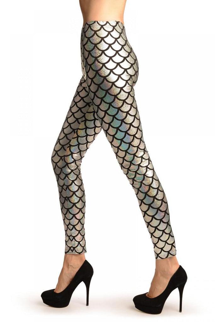 Liss Kiss Silver Shiny Gloss Mermaid Scales Leggings - Leggings