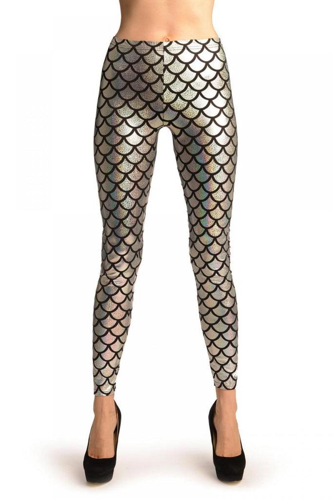 Liss Kiss Silver Shiny Gloss Mermaid Scales Leggings - Leggings