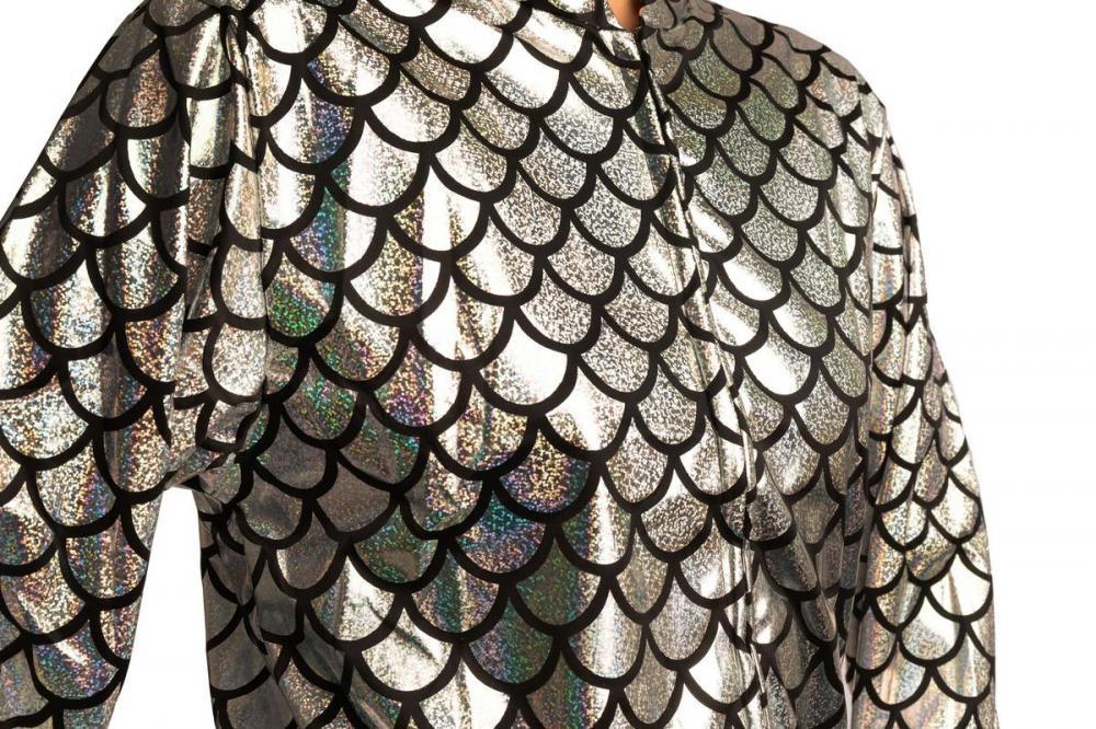 Liss Kiss Silver Shiny Gloss Mermaid Scales Unisex Zip Disco Jacket - Jacket
