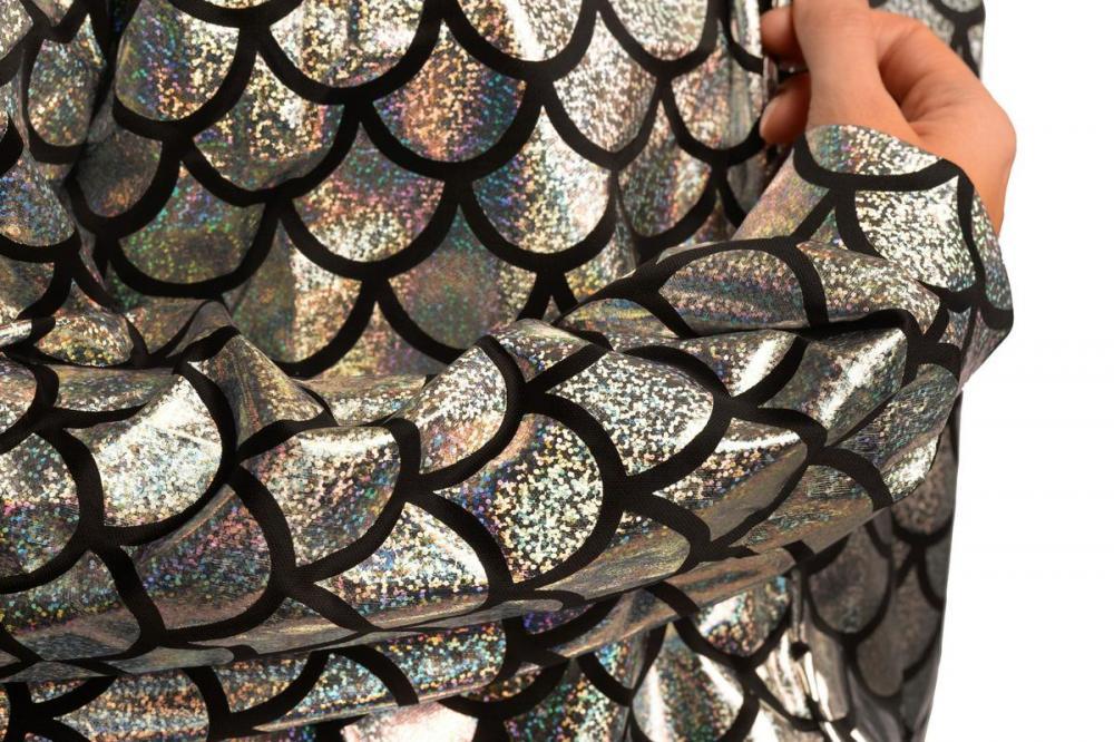 Liss Kiss Silver Shiny Gloss Mermaid Scales Unisex Zip Disco Jacket - Jacket