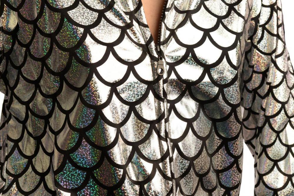 Liss Kiss Silver Shiny Gloss Mermaid Scales Unisex Zip Disco Jacket - Jacket