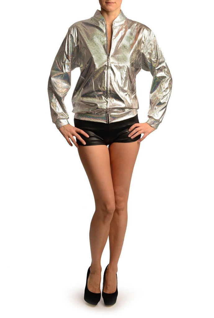 Liss Kiss Silver Shiny Gloss Sparkles Unisex Zip Disco Jacket - Jacket