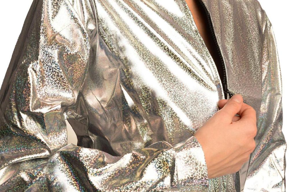 Liss Kiss Silver Shiny Gloss Sparkles Unisex Zip Disco Jacket - Jacket