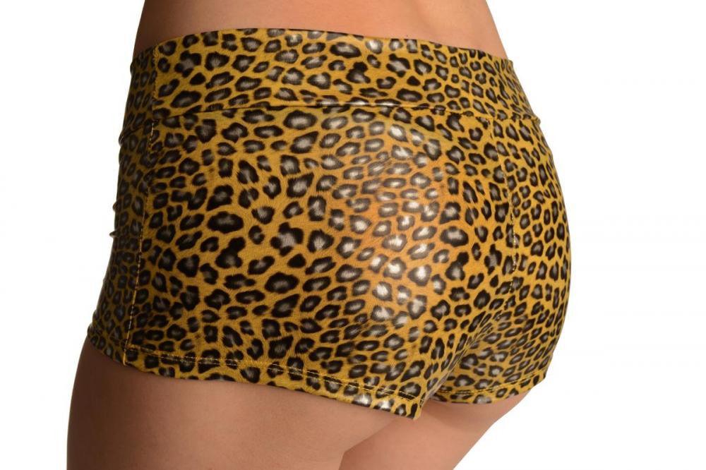 Liss Kiss Silver & Yellow Leopard Faux Leather Shorts - Shorts