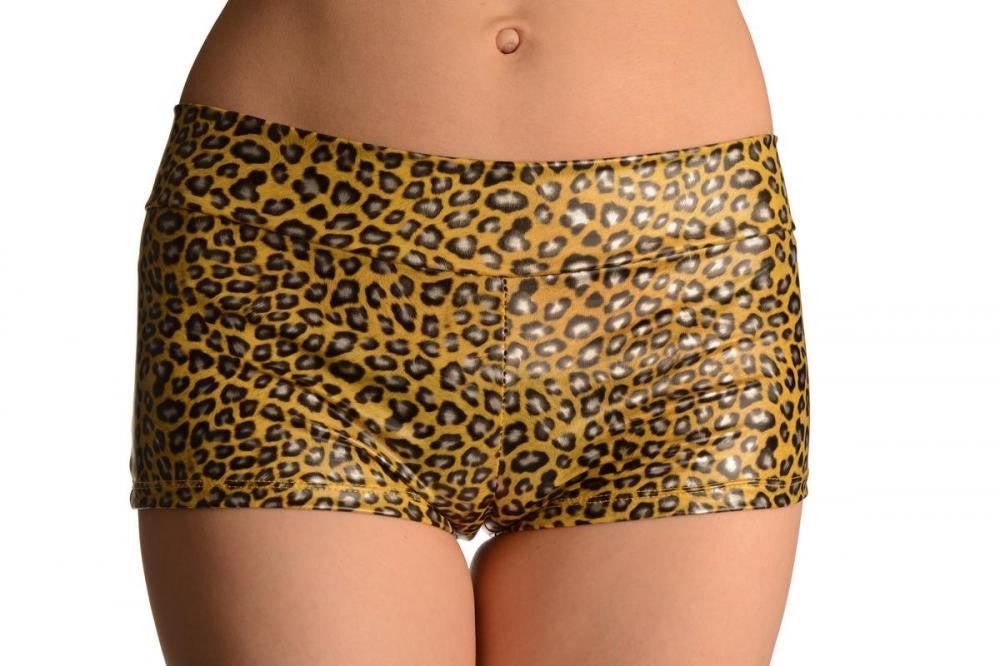 liss kiss Silver & Yellow Leopard Faux Leather Shorts - Shorts