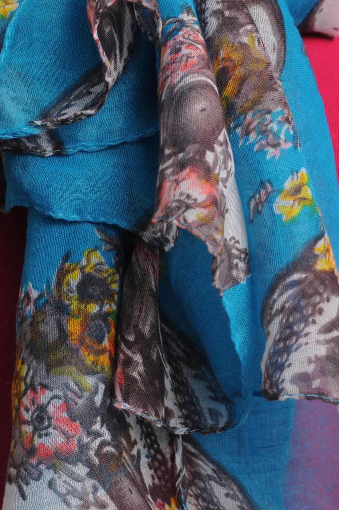 Liss Kiss Skull With Flowers On Maya Blue Unisex Scarf & Beach Sarong - Scarf