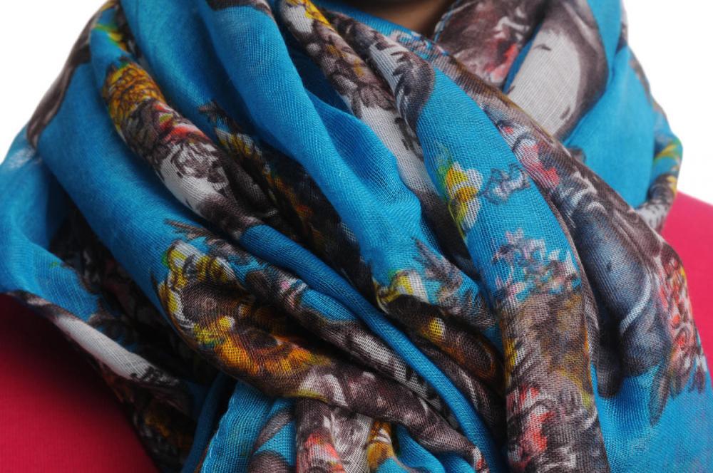 Liss Kiss Skull With Flowers On Maya Blue Unisex Scarf & Beach Sarong - Scarf