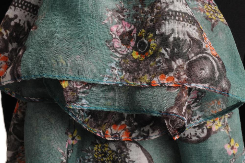 Liss Kiss Skulls With Flowers On Cerulean Blue Unisex Scarf & Beach Sarong - Scarf