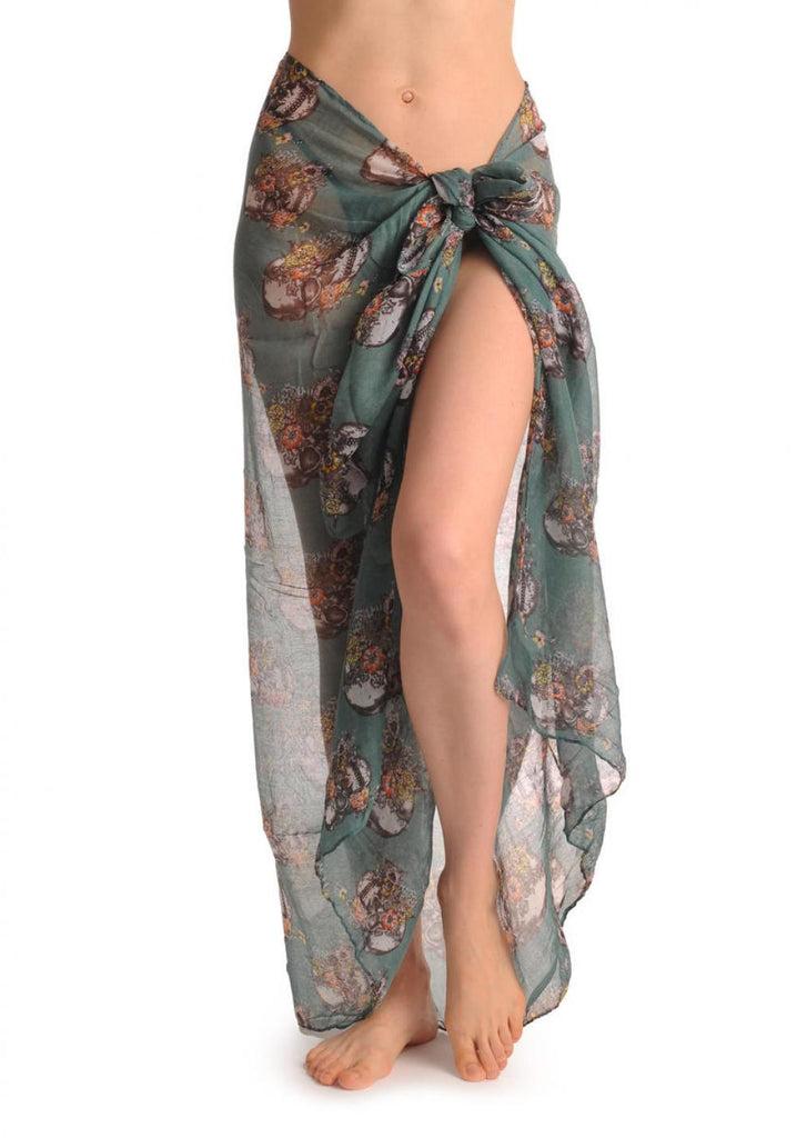 liss kiss Skulls With Flowers On Cerulean Blue Unisex Scarf & Beach Sarong - Scarf