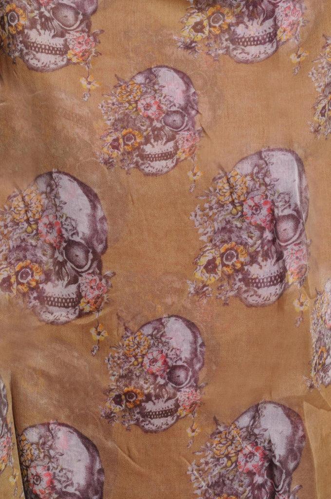 Liss Kiss Skulls With Flowers On Mocha Unisex Scarf & Beach Sarong - Scarf