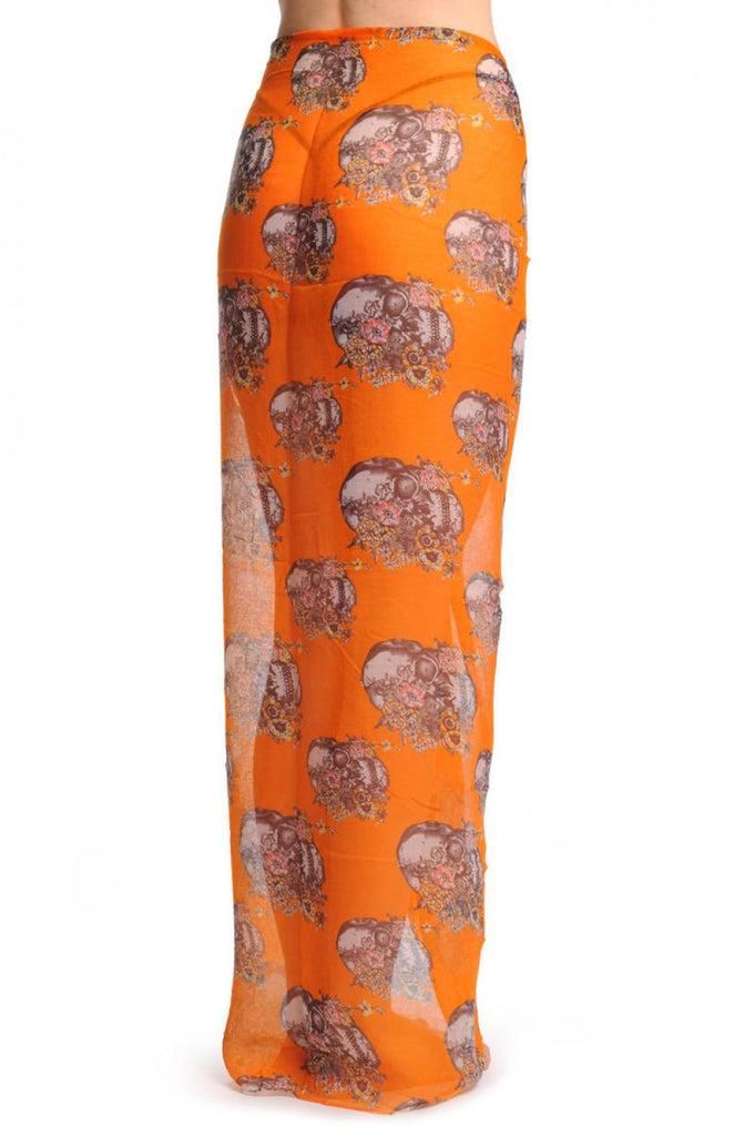 Liss Kiss Skulls With Flowers On Orange Unisex Scarf & Beach Sarong - Scarf