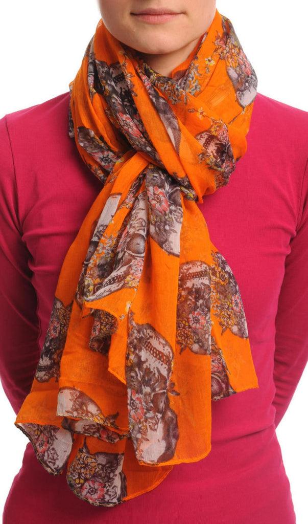 Liss Kiss Skulls With Flowers On Orange Unisex Scarf & Beach Sarong - Scarf