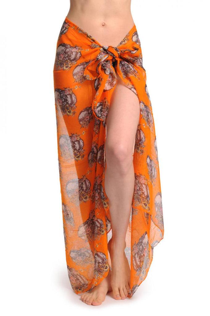 liss kiss Skulls With Flowers On Orange Unisex Scarf & Beach Sarong - Scarf