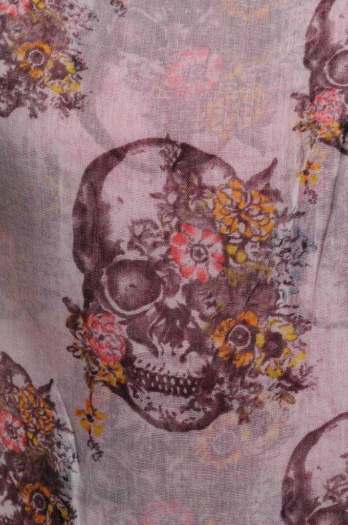 Liss Kiss Skulls With Flowers On White Unisex Scarf & Beach Sarong - Scarf