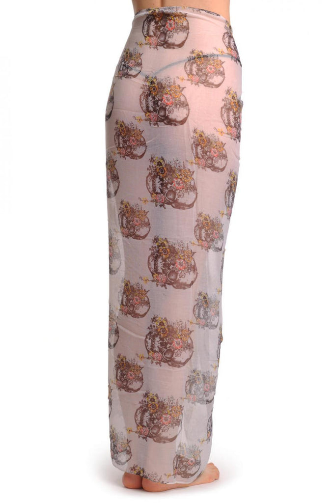 Liss Kiss Skulls With Flowers On White Unisex Scarf & Beach Sarong - Scarf