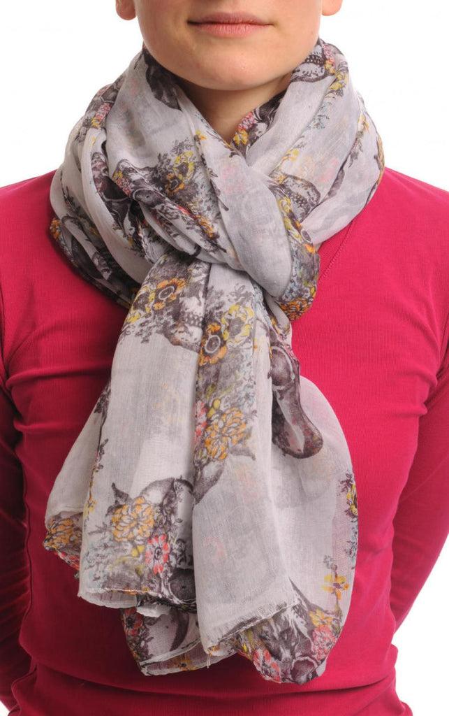 Liss Kiss Skulls With Flowers On White Unisex Scarf & Beach Sarong - Scarf