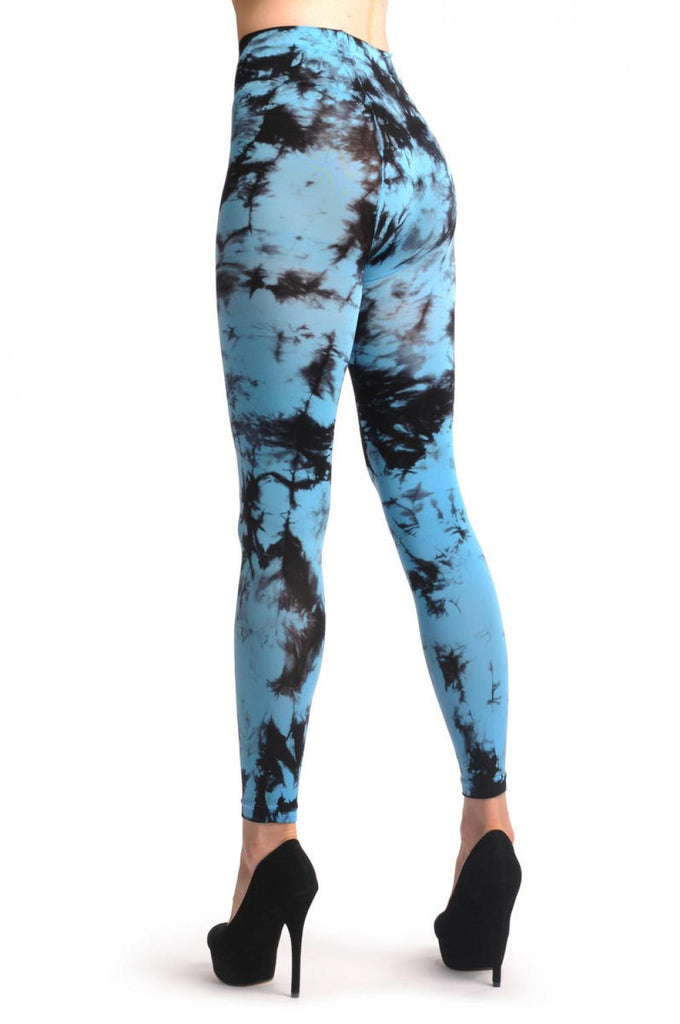 Liss Kiss Sky Blue & Black Colour Splash Footless - Tights Footless