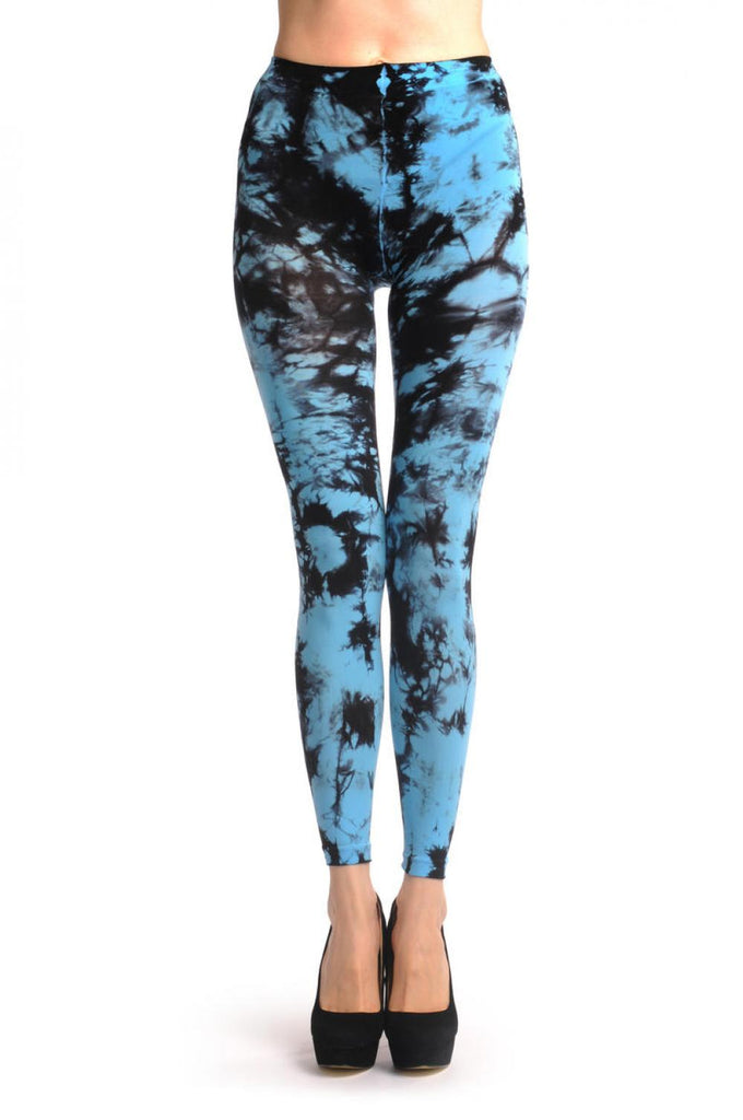 Liss Kiss Sky Blue & Black Colour Splash Footless - Tights Footless
