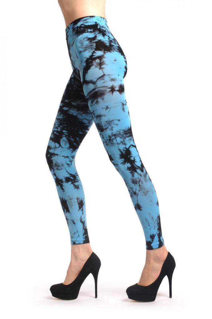 liss kiss Sky Blue & Black Colour Splash Footless - Tights Footless