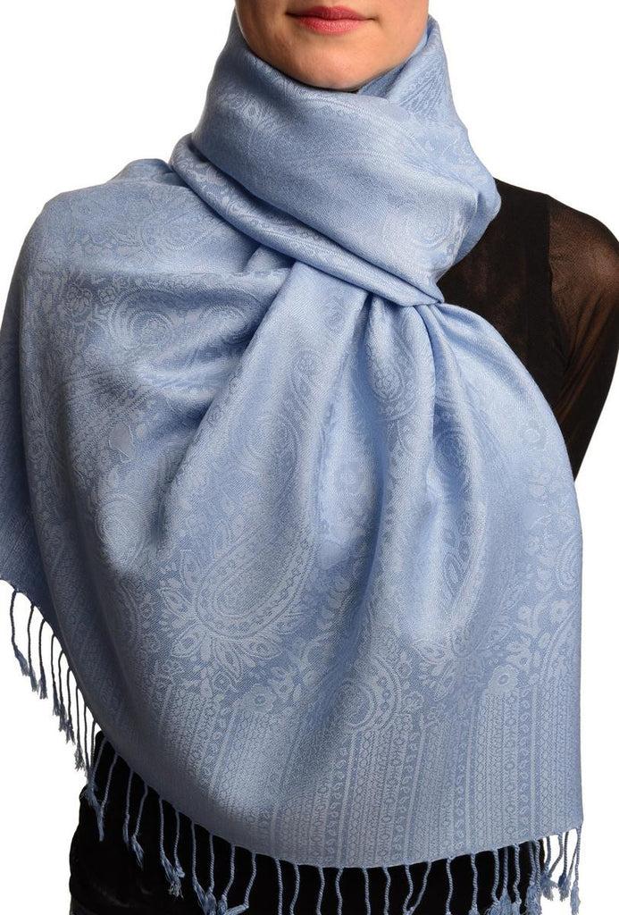 liss kiss Sky Blue Paisleys Pashmina Feel With Tassels - Scarf