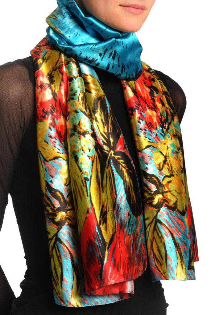 Liss Kiss Sky Blue Red & Pear Green Van Gogh Flowers - Scarf