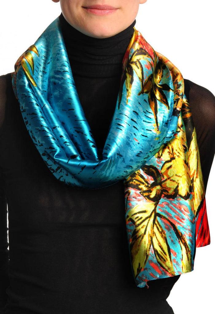 Liss Kiss Sky Blue Red & Pear Green Van Gogh Flowers - Scarf