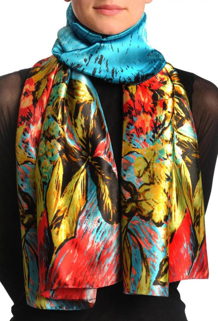 liss kiss Sky Blue Red & Pear Green Van Gogh Flowers - Scarf