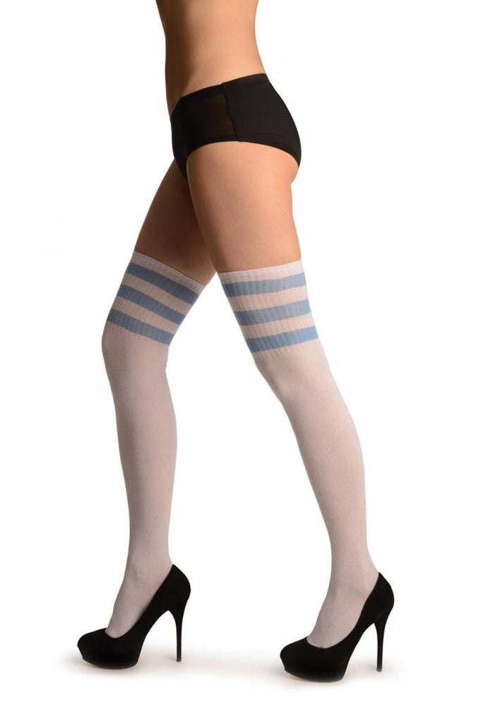 liss kiss Sky Blue Stripes On White (Referee) - Over The Knee Socks