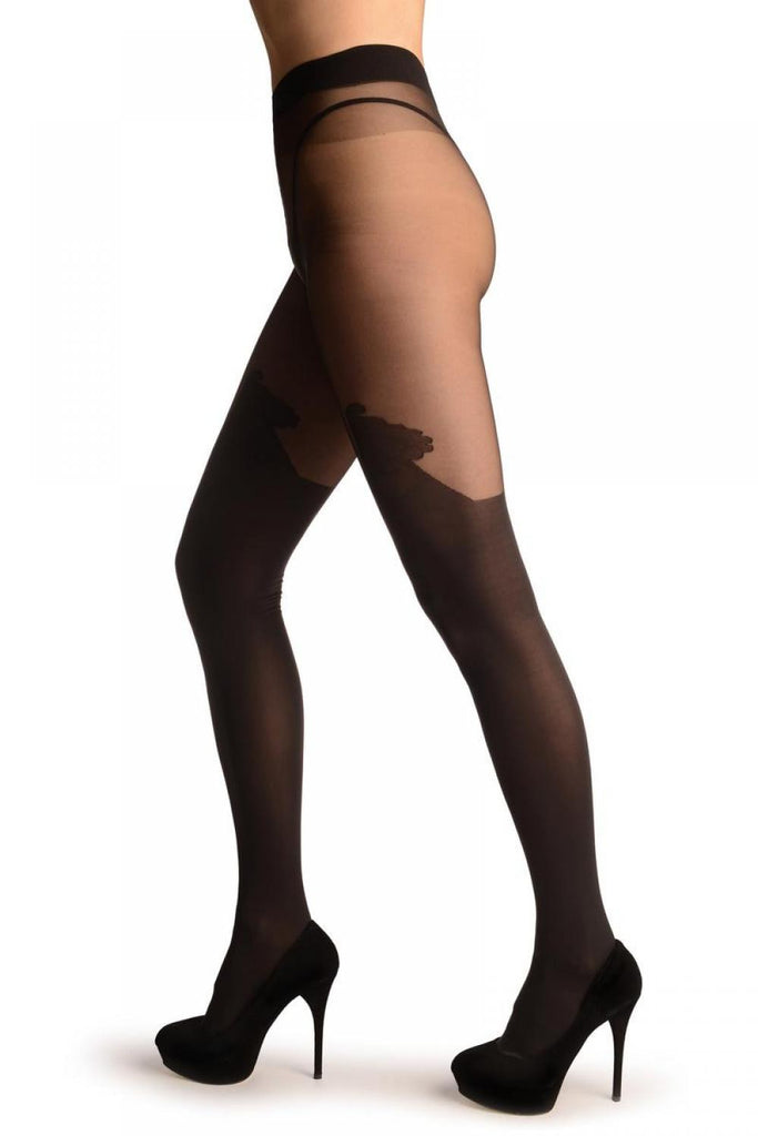 Liss Kiss Slate Grey Faux Stockings With Crown Top - Tights