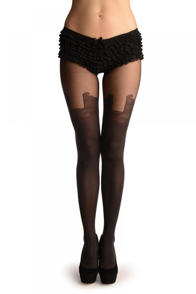 liss kiss Slate Grey Faux Stockings With Crown Top - Tights