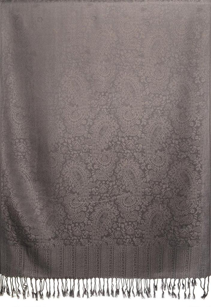 Liss Kiss Slate Grey Paisleys Pashmina Feel With Tassels - Scarf