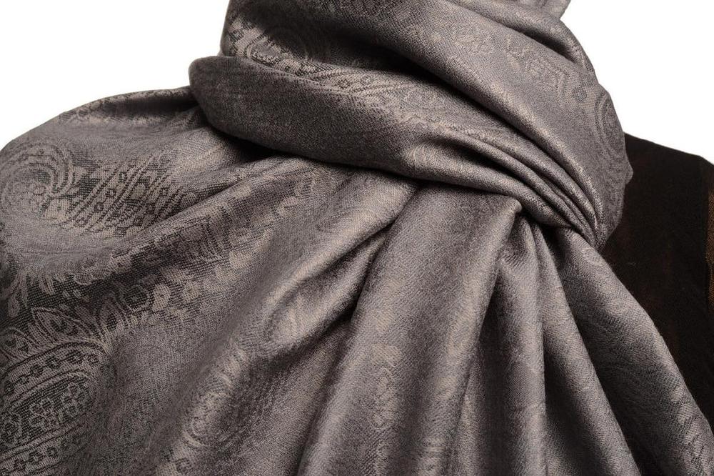 Liss Kiss Slate Grey Paisleys Pashmina Feel With Tassels - Scarf