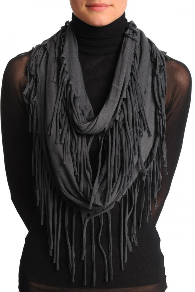 liss kiss Slate Grey With Tassels Snood Scarf - Snood