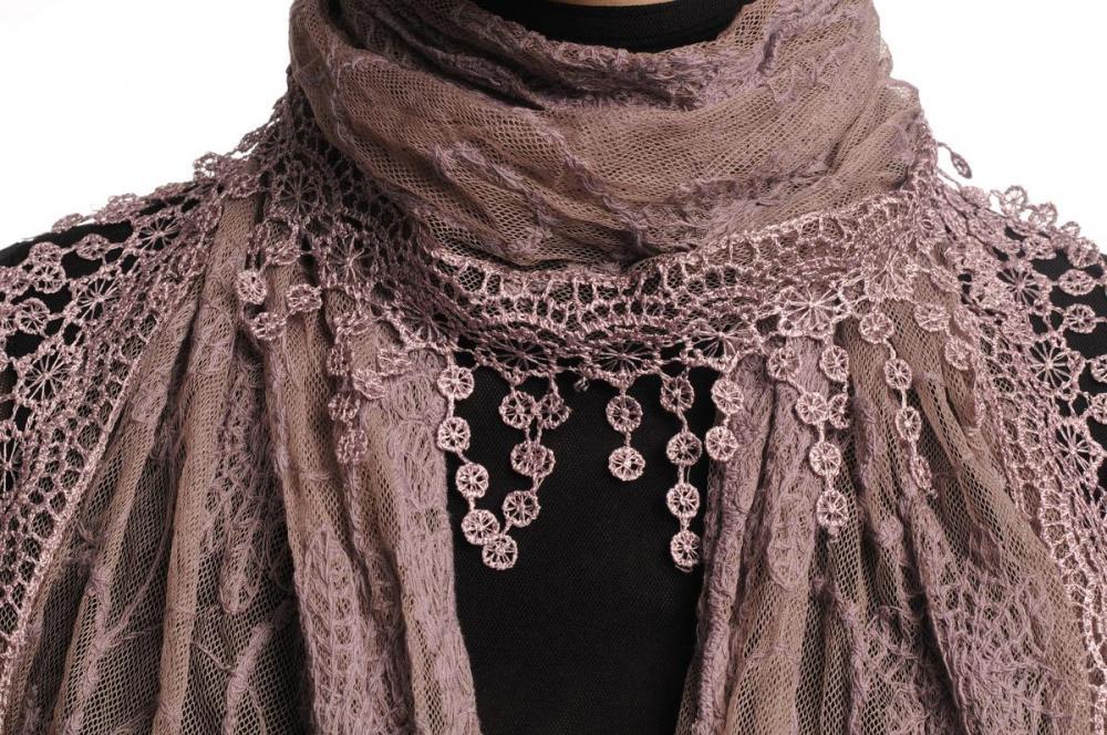 Liss Kiss Slate Purple Vintage Lace With Flowers - Scarf