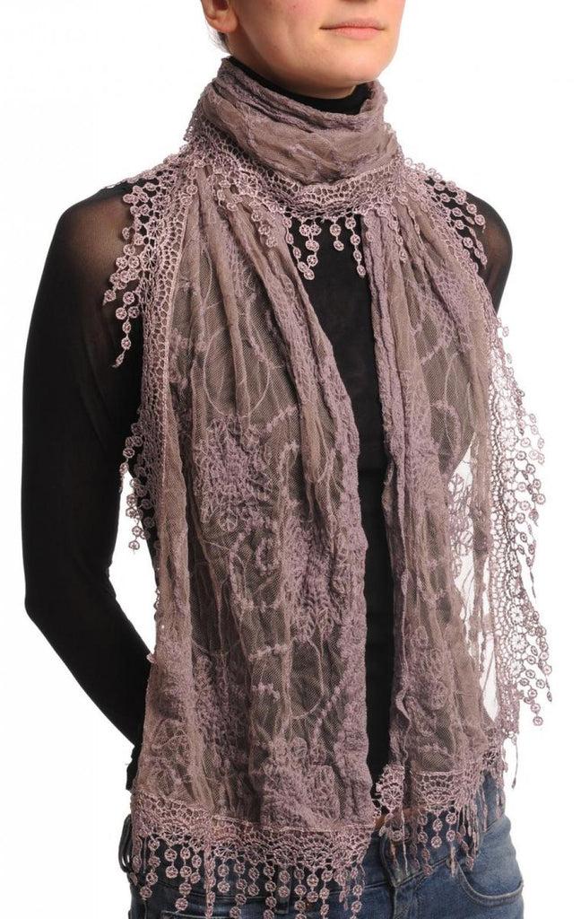 Liss Kiss Slate Purple Vintage Lace With Flowers - Scarf