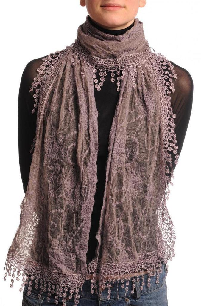 liss kiss Slate Purple Vintage Lace With Flowers - Scarf