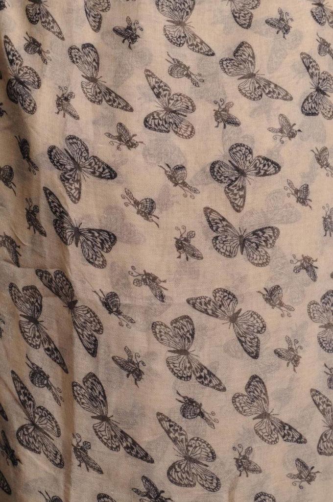 Liss Kiss Small Black Butterflies On Beige Unisex Scarf & Beach Sarong - Scarf