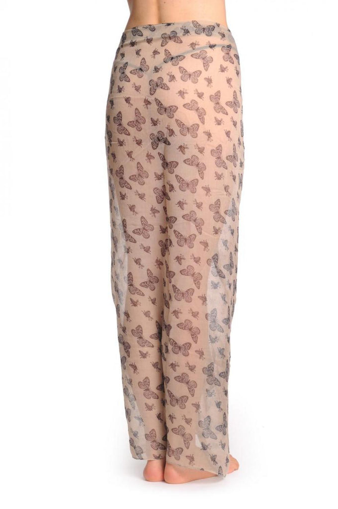 Liss Kiss Small Black Butterflies On Beige Unisex Scarf & Beach Sarong - Scarf