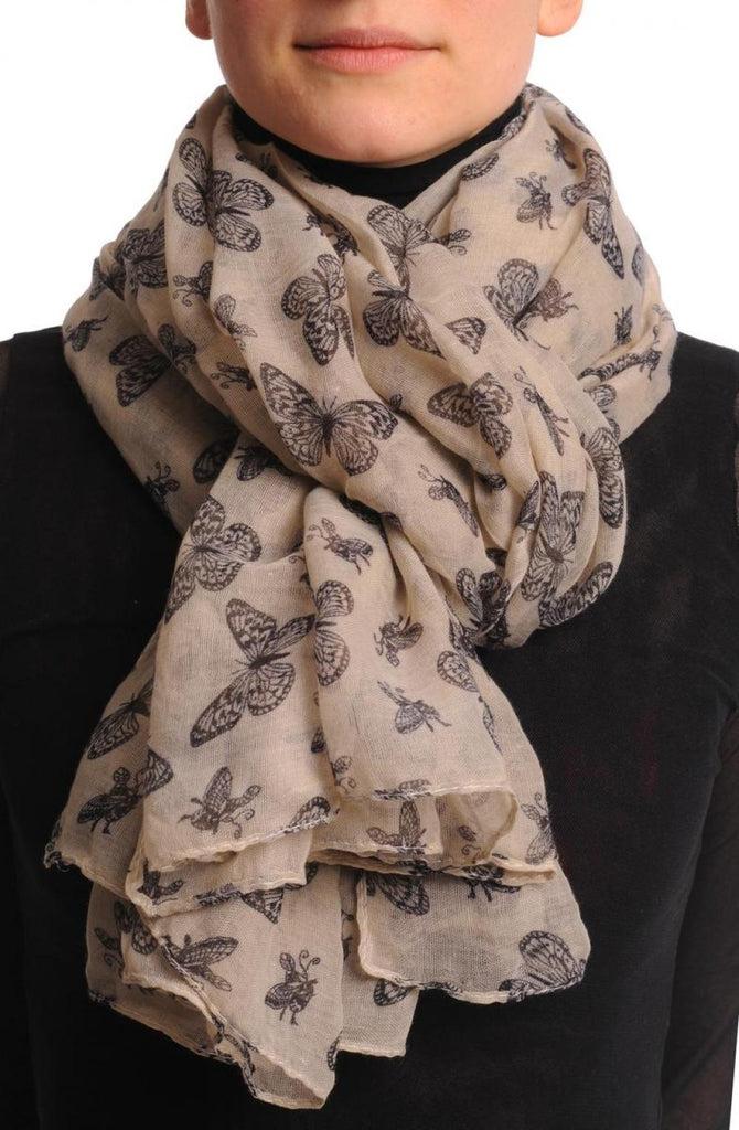 liss kiss Small Black Butterflies On Beige Unisex Scarf & Beach Sarong - Scarf