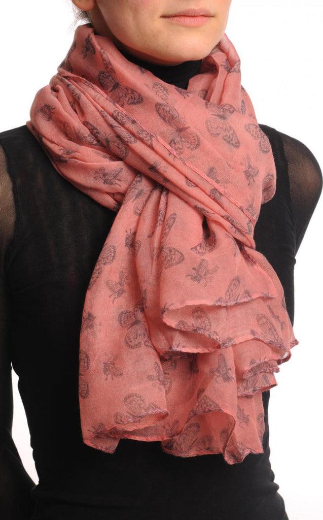 Liss Kiss Small Black Butterflies On Soft Pink Unisex Scarf & Beach Sarong - Scarf