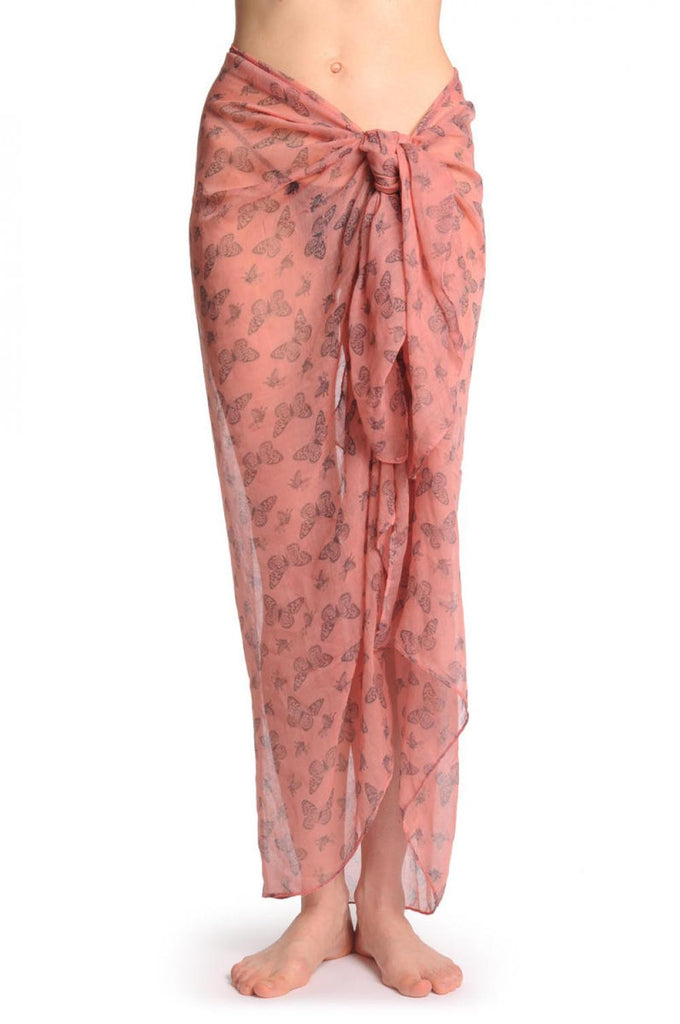 Liss Kiss Small Black Butterflies On Soft Pink Unisex Scarf & Beach Sarong - Scarf