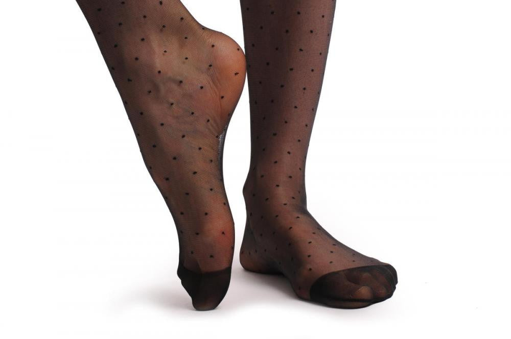 Liss Kiss Small Black Dots & Faux Flower Lace Garter - Tights