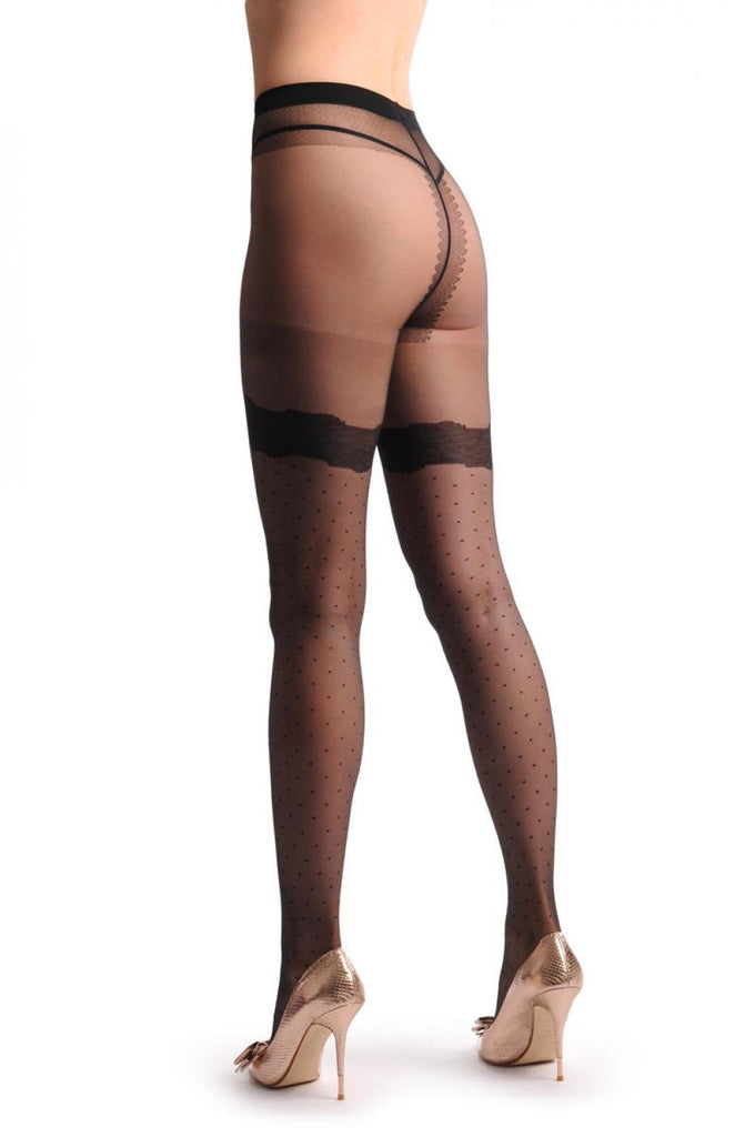 Liss Kiss Small Black Dots & Faux Flower Lace Garter - Tights