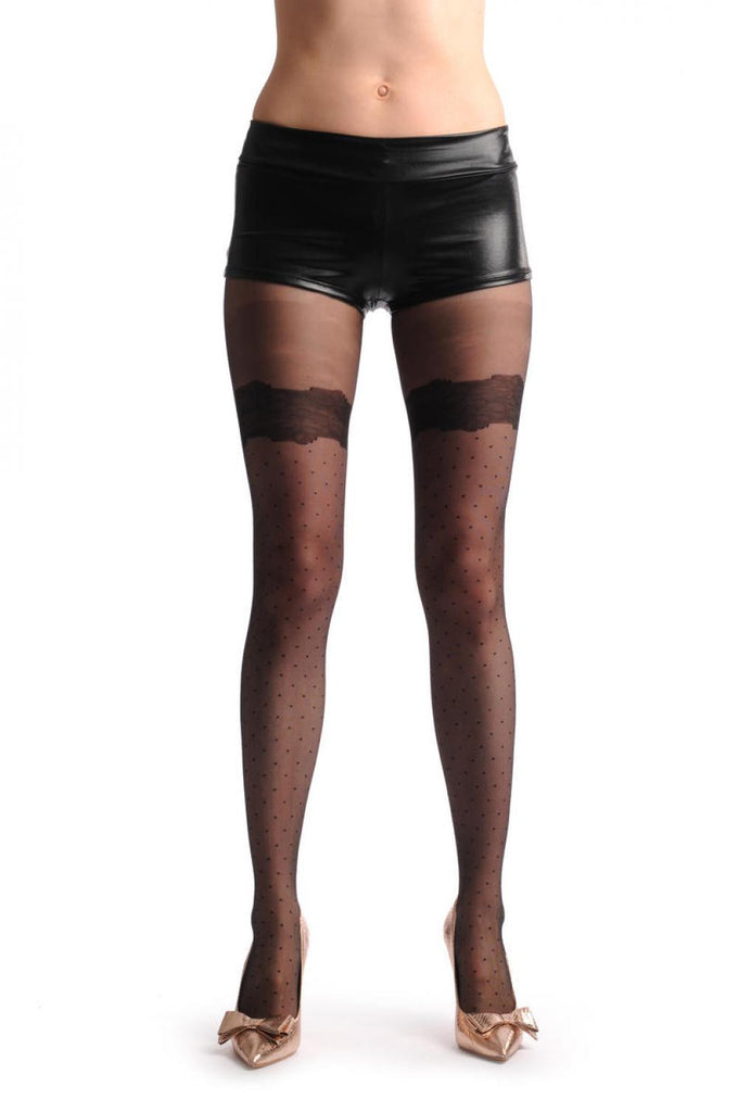 liss kiss Small Black Dots & Faux Flower Lace Garter - Tights