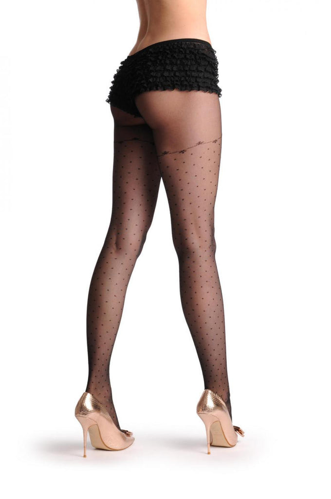 Liss Kiss Small Black Dots Over The Knee With Thin Floral Top 20 Den - Tights