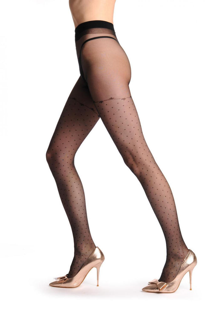 Liss Kiss Small Black Dots Over The Knee With Thin Floral Top 20 Den - Tights