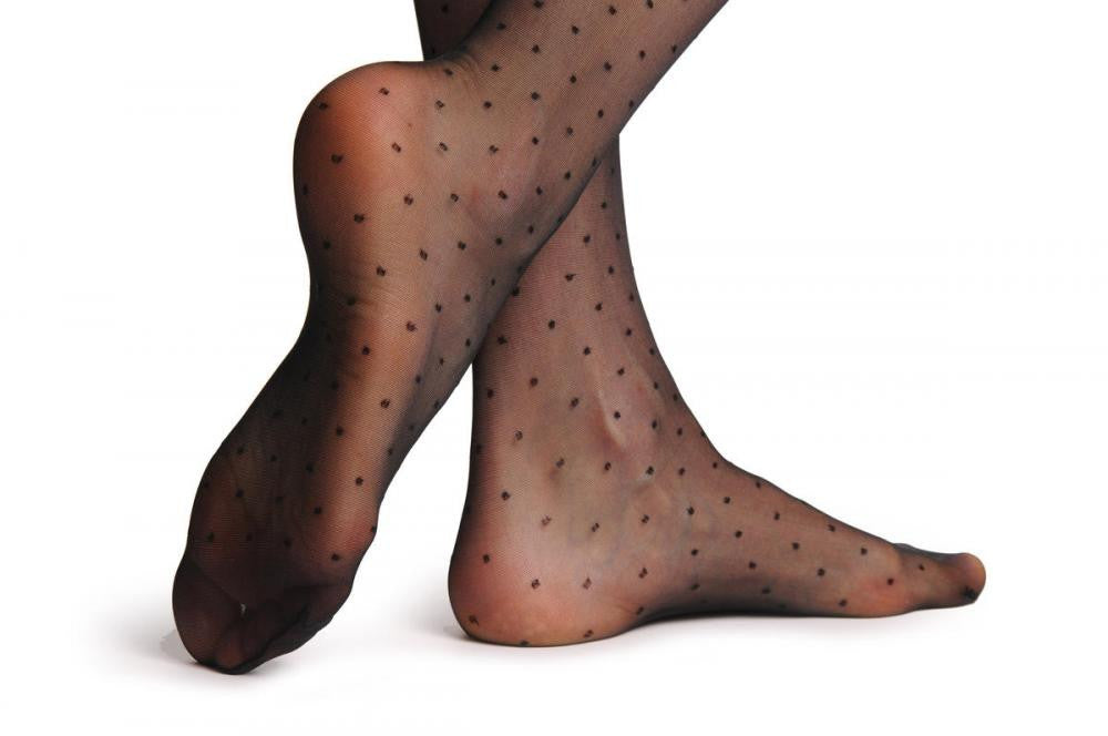 Liss Kiss Small Black Dots Over The Knee With Thin Floral Top 20 Den - Tights